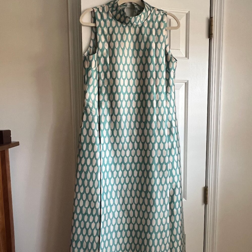 Frances Valentine Carlyle Loop Dress – Green & White Sleeveless Midi – Elegant P